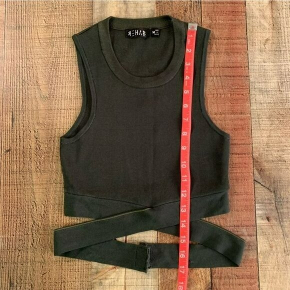 Rehab womens green stretch knit cropped tank top with wrap strap detail -M - Picture 3 of 8